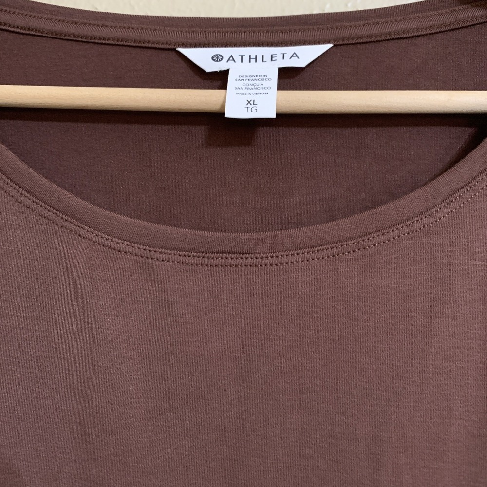 Athleta Ruched Long Sleeve Top Womens XL Brown Mahogany Crew‎ Neck Cropped - Picture 3 of 4